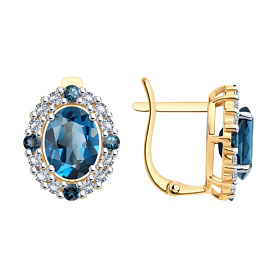 Серьги SOKOLOV - Золото 585, Топаз лондон, Фианит (арт. 728971)