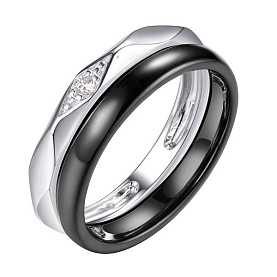 Кольцо FRESH - Серебро 925, Керамика, Фианит (арт. TC-R01037-B-W-X-X-W)