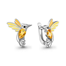 Серьги Аквамарин - Серебро 925, Кристалл, Цитрин, Эмаль (арт. 45026806Ч.5)