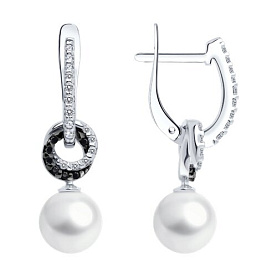 Серьги SOKOLOV - Серебро 925, Жемчуг имитация, Фианит (арт. 94027069)