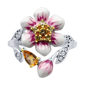 Кольцо SOKOLOV - Серебро 925, Фианит, Цитрин, Эмаль (арт. 92014426)