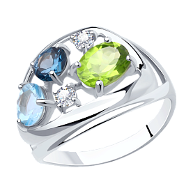 Кольцо Diamant - Серебро 925, Топаз, Топаз лондон, Фианит, Хризолит (арт. 94-310-00660-1)