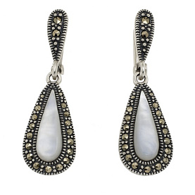Серьги Эвора - Серебро 925, Марказит, Перламутр (арт. 633637)