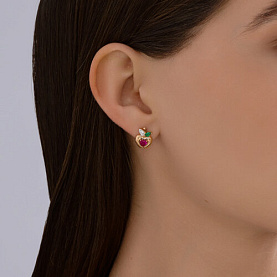 Серьги Diamant - Золото 585, Синтетический рубин, Фианит (арт. 51-120-02858-1)