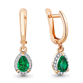 Серьги Аквамарин - Серебро 925, Синтетический изумруд, Фианит (арт. 49342АГ.6)