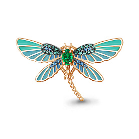Брошь Аквамарин - Серебро 925, Синтетический изумруд, Синтетический сапфир , Эмаль (арт. 77475БГ.6)