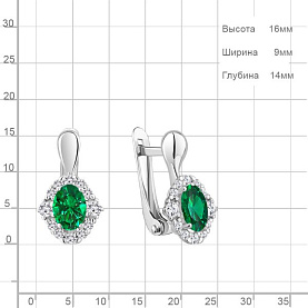 Серьги Аквамарин - Серебро 925, Синтетический изумруд, Фианит (арт. 49176АГ.5)