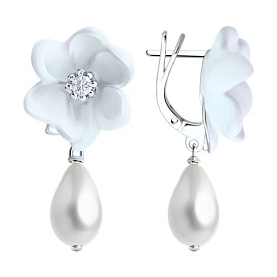 Серьги SOKOLOV - Серебро 925, Жемчуг синтетический, Фианит, Эмаль (арт. 94026908)