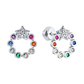 Серьги SOKOLOV - Серебро 925, Синтетический рубин, Фианит (арт. 94026761)