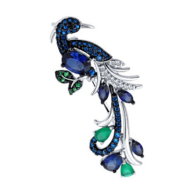 Брошь SOKOLOV - Серебро 925, Агат, Синтетический сапфир , Фианит (арт. 88040001)