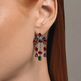 Серьги SOKOLOV - Серебро 925, Синтетический рубин, Фианит (арт. 94026621)
