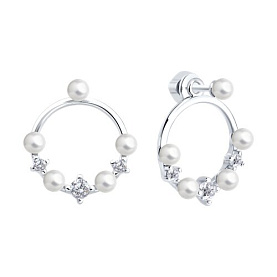 Серьги SOKOLOV - Серебро 925, Жемчуг имитация, Фианит (арт. 94026990)