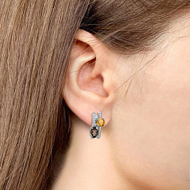 Серьги Аквамарин - Серебро 925, Кварц, Фианит, Цитрин (арт. 45028635А.5)