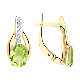 Серьги Diamant - Золото 585, Фианит, Хризолит (арт. 51-320-00256-3)