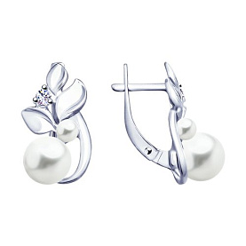 Серьги SOKOLOV - Серебро 925, Жемчуг имитация, Фианит (арт. 94023110)