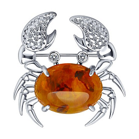 Брошь SOKOLOV - Серебро 925, Фианит, Янтарь пресс. (арт. 83040036)