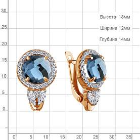 Серьги Аквамарин - Серебро 925, Топаз лондон, Фианит (арт. 4785508А.6)