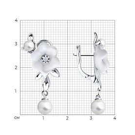 Серьги SOKOLOV - Серебро 925, Жемчуг имитация, Фианит, Эмаль (арт. 94026868)