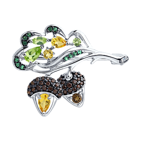 Брошь SOKOLOV - Серебро 925, Раухтопаз, Фианит, Хризолит, Цитрин (арт. 92040075)