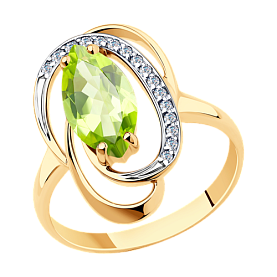 Кольцо SOKOLOV - Золото 585, Фианит, Хризолит (арт. 715975)