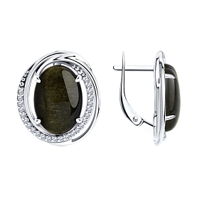 Серьги Diamant - Серебро 925, Обсидиан, Фианит (арт. 94-320-00962-1)
