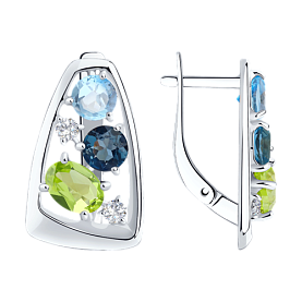 Серьги Diamant - Серебро 925, Топаз, Топаз лондон, Фианит, Хризолит (арт. 94-320-00660-1)
