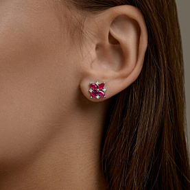Серьги SOKOLOV - Серебро 925, Фианит, Рубин (арт. 64020005)