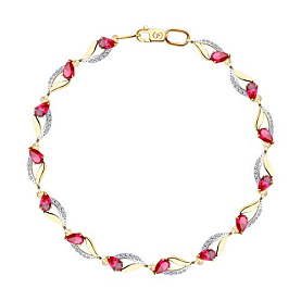 Браслет SOKOLOV - Золото 585, Синтетический рубин, Фианит (арт. 750238)