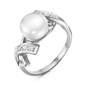 Кольцо Красная пресня - Серебро 925, Жемчуг культивированный, Фианит (арт. 23310846Д)