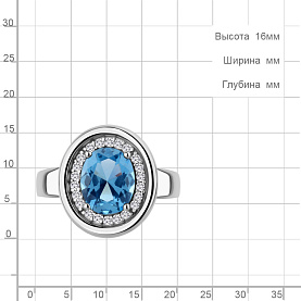 Кольцо Аквамарин - Серебро 925, Синтетический топаз, Фианит (арт. 65019992А.5)