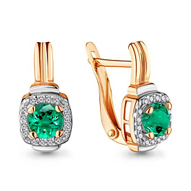 Серьги Аквамарин - Серебро 925, Синтетический изумруд, Фианит (арт. 43422Г.6)