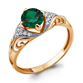 Кольцо Аквамарин - Золото 375, Синтетический изумруд, Фианит (арт. 63993Г.8)