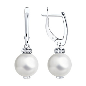Серьги Diamant - Серебро 925, Жемчуг синтетический, Фианит (арт. 94-121-00092-1)