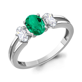 Кольцо Аквамарин - Серебро 925, Синтетический изумруд, Фианит (арт. 650218П.5)