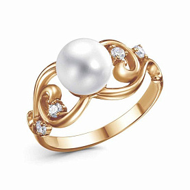 Кольцо Красная пресня - Серебро 925, Жемчуг культивированный, Фианит (арт. 23316121)