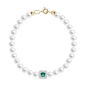 Браслет SOKOLOV - Золото 585, Жемчуг культивированный, Синтетический изумруд (арт. 795070)