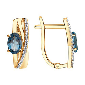 Серьги SOKOLOV - Золото 375, Топаз лондон, Фианит (арт. 37725985)