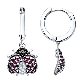 Серьги SOKOLOV - Серебро 925, Синтетический рубин, Фианит (арт. 94026825)