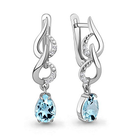 Серьги Аквамарин - Серебро 925, Топаз, Фианит (арт. 45000402А.5)