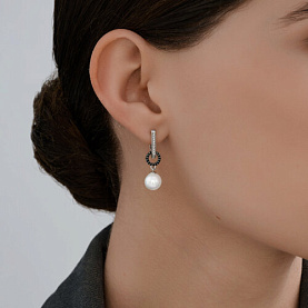 Серьги SOKOLOV - Серебро 925, Жемчуг имитация, Фианит (арт. 94027005)