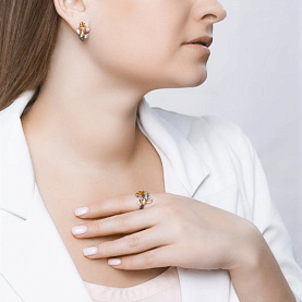 Кольцо SOKOLOV - Серебро 925, Фианит, Цитрин (арт. 92011502)