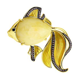 Брошь SOKOLOV - Серебро 925, Фианит, Янтарь пресс. (арт. 83040021)