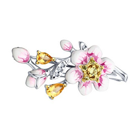 Брошь SOKOLOV - Серебро 925, Фианит, Цитрин, Эмаль (арт. 92040118)