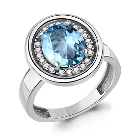 Кольцо Аквамарин - Серебро 925, Синтетический топаз, Фианит (арт. 65019992А.5)