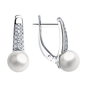 Серьги SOKOLOV - Серебро 925, Жемчуг имитация, Фианит (арт. 94023485)