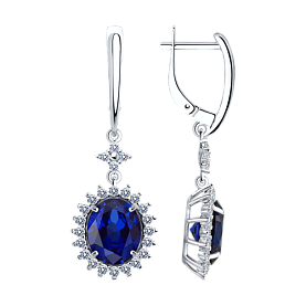 Серьги SOKOLOV - Серебро 925, Синтетический сапфир , Фианит (арт. 88020064)