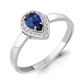 Кольцо Аквамарин - Серебро 925, Синтетический сапфир , Фианит (арт. 68470Б.5)