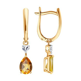 Серьги SOKOLOV - Золото 585, Фианит, Цитрин (арт. 729365)
