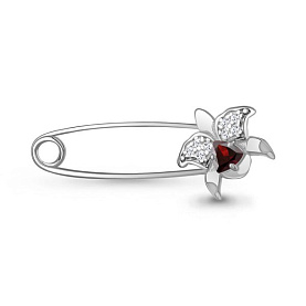 Булавка Аквамарин - Серебро 925, Гранат, Фианит (арт. 7748903А.5)