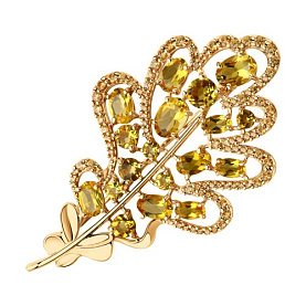 Брошь SOKOLOV - Серебро 925, Фианит, Цитрин (арт. 92040097)